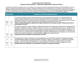 Students With Disabilities - High School Mathematics Decision Rubric - Georgia (United States)