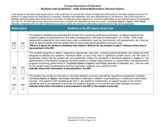 &quot;Students With Disabilities - High School Mathematics Decision Rubric&quot; - Georgia (United States)