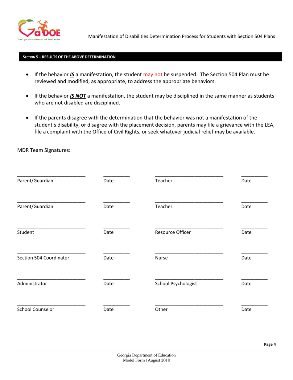 Manifestation of Disabilities Determination Process for Students With Section 504 Plans - Georgia (United States), Page 4