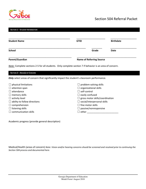 Section 504 Referral Packet - Georgia (United States) Download Pdf
