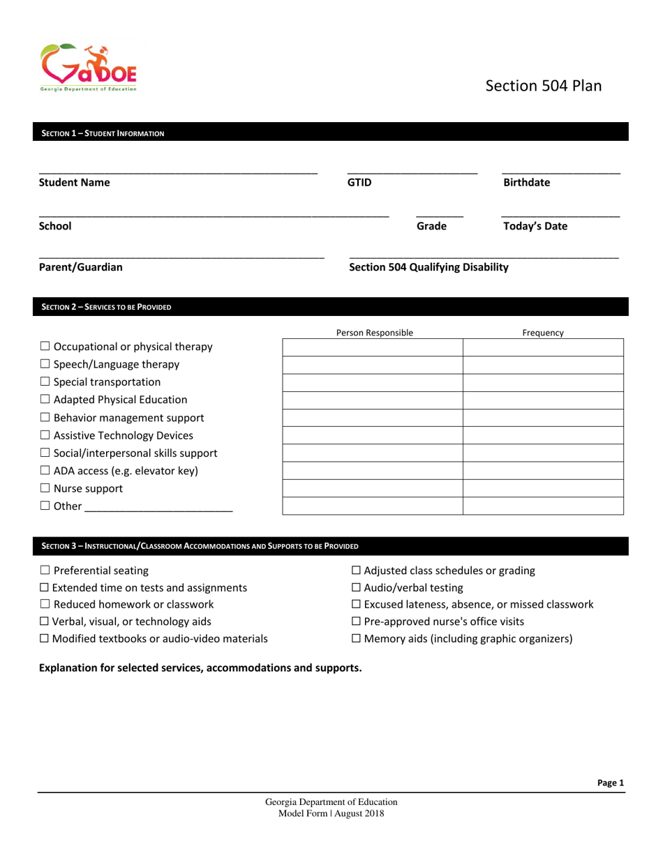 Section 504 Plan - Georgia (United States), Page 1