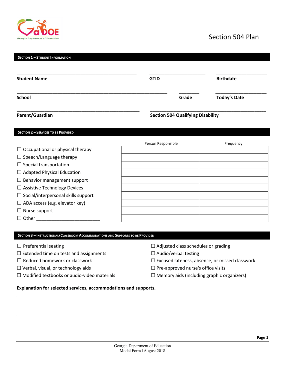 (United States) Section 504 Plan Fill Out, Sign Online and