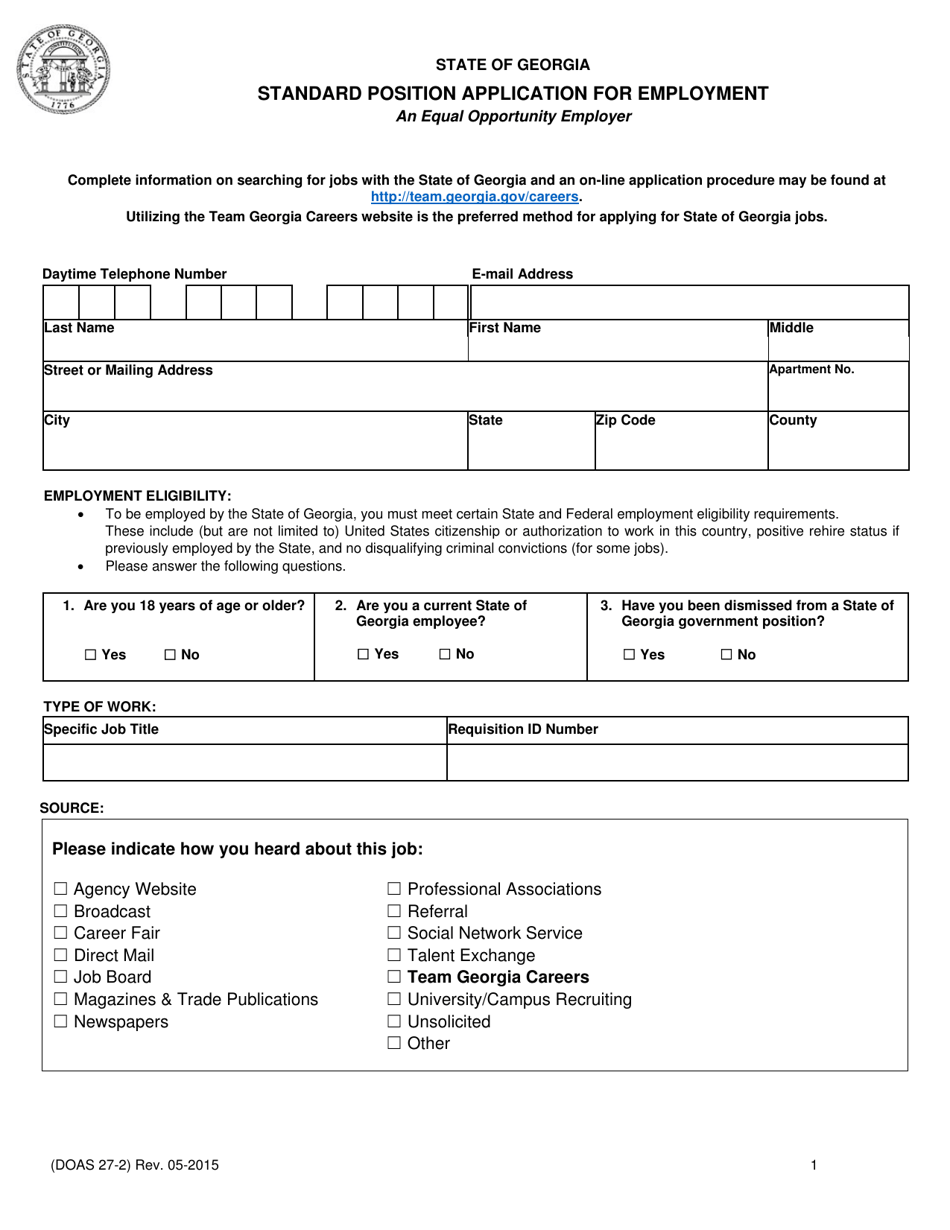 Form DOAS27-2 - Fill Out, Sign Online and Download Fillable PDF ...