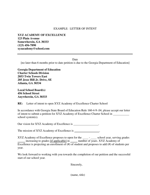 Sample Letter of Intent - Georgia (United States) Download Pdf