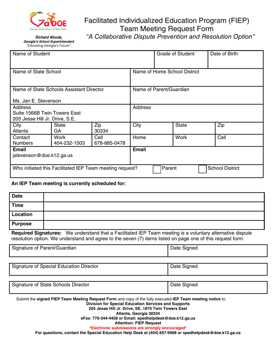 Team Meeting Request Form - Facilitated Individualized Education Program (Fiep) - Georgia (United States), Page 2