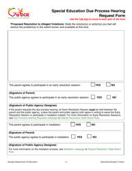 Special Education Due Process Hearing Request Form - Georgia (United States), Page 3