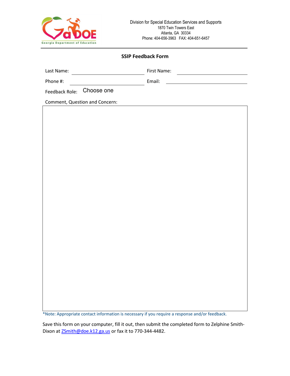 Ssip Feedback Form - Georgia (United States), Page 1