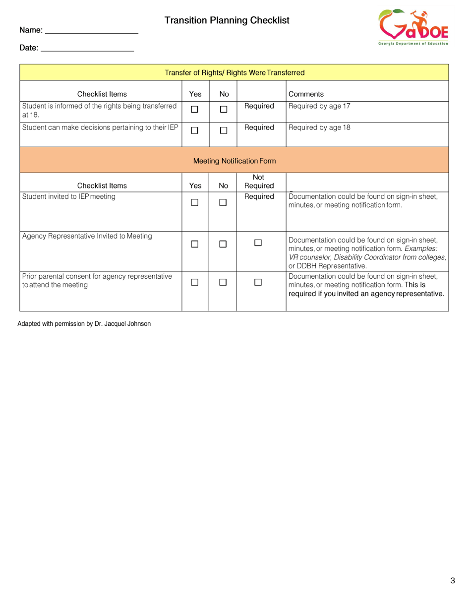 Transition Planning Checklist - Georgia (United States), Page 3