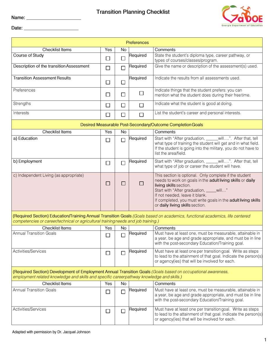 Georgia (United States) Transition Planning Checklist - Fill Out, Sign ...