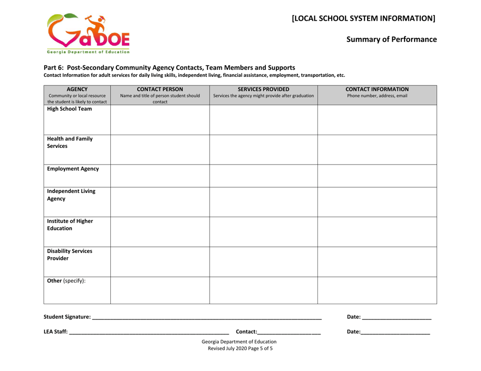 Summary of Performance - Georgia (United States), Page 5