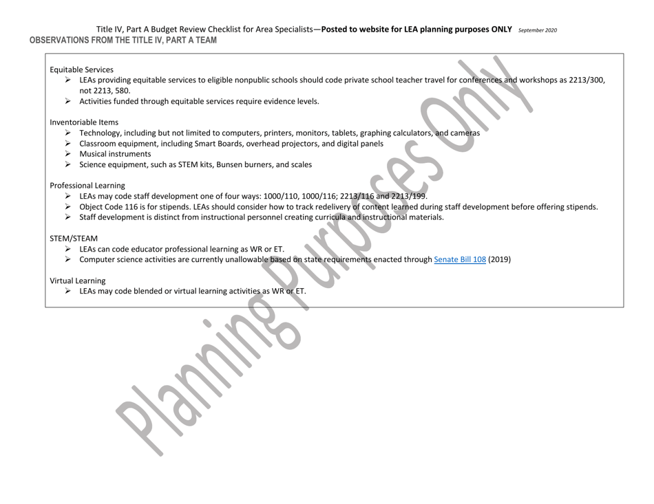 Title IV, Part a Budget Review Checklist for Area Specialists - Georgia (United States), Page 4