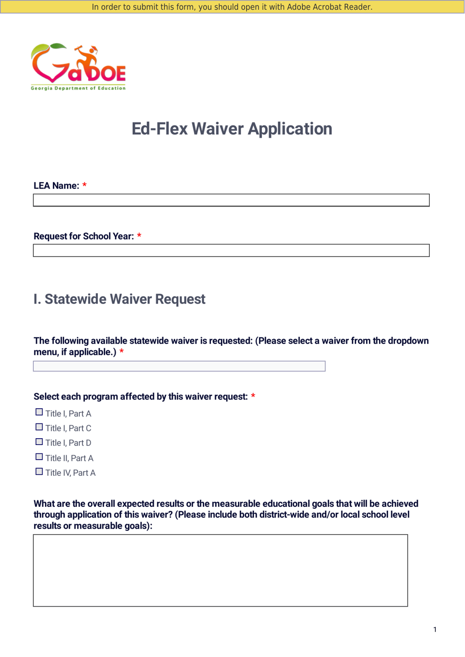 Ed-Flex Waiver Application - Georgia (United States), Page 1