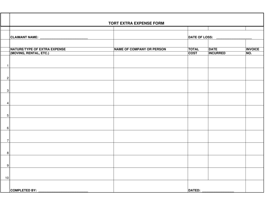 Tort Extra Expense Form - Hawaii, Page 1