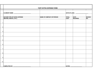 Document preview: Tort Extra Expense Form - Hawaii