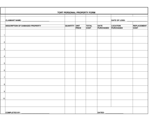 Document preview: Tort Personal Property Form - Hawaii