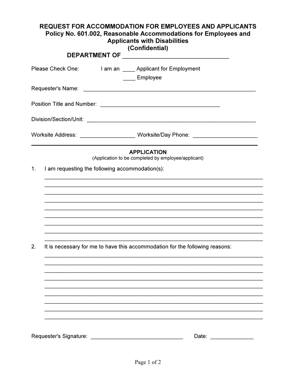 Request for Accommodation for Employees and Applicants - Hawaii, Page 1