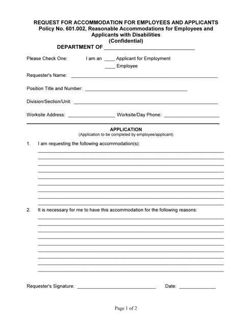 Request for Accommodation for Employees and Applicants - Hawaii Download Pdf