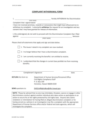 Form DHS6007 &quot;Complaint Withdrawal Form&quot; - Hawaii