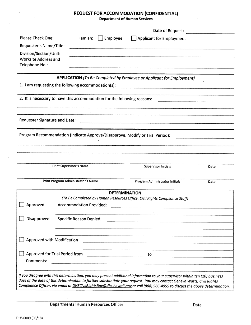 Form DHS6009 Fill Out, Sign Online and Download Printable PDF, Hawaii