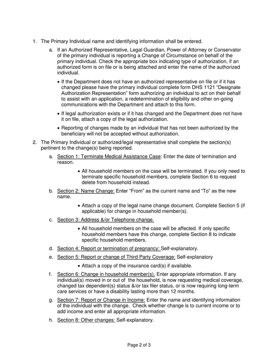 Download Instructions For Form Dhs1179a Change Of Circumstance Report 