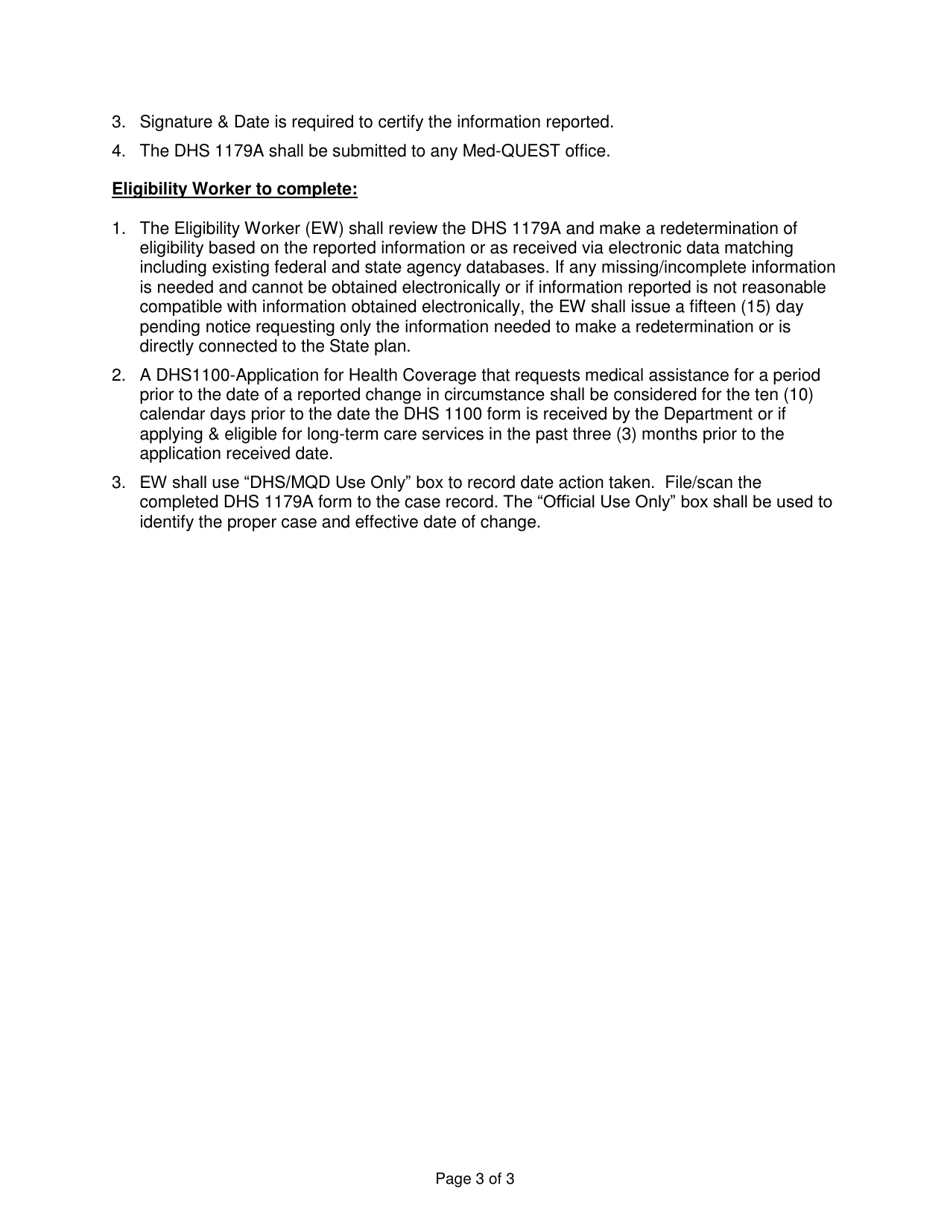 Instructions for Form DHS1179A Change of Circumstance Report Form - Hawaii, Page 3