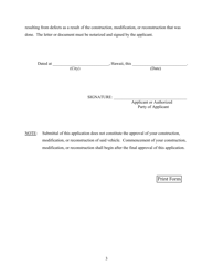 Form HWY-V001 Application for Motor Carrier Vehicle Construction, Modification or Reconstruction - Hawaii, Page 3