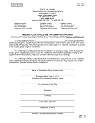 Document preview: Form DOT4-705 Federal Heavy Vehicle Use Tax Exempt Certification - Hawaii