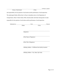 Form HWY-V002 Application for Motor Vehicle Inspection Station Appointment - Hawaii, Page 3