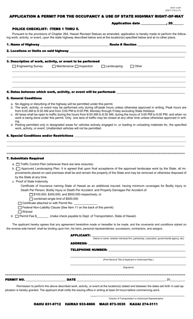 Form DOT4-689 Application & Permit for the Occupancy & Use of State Highway Right-Of-Way - Hawaii