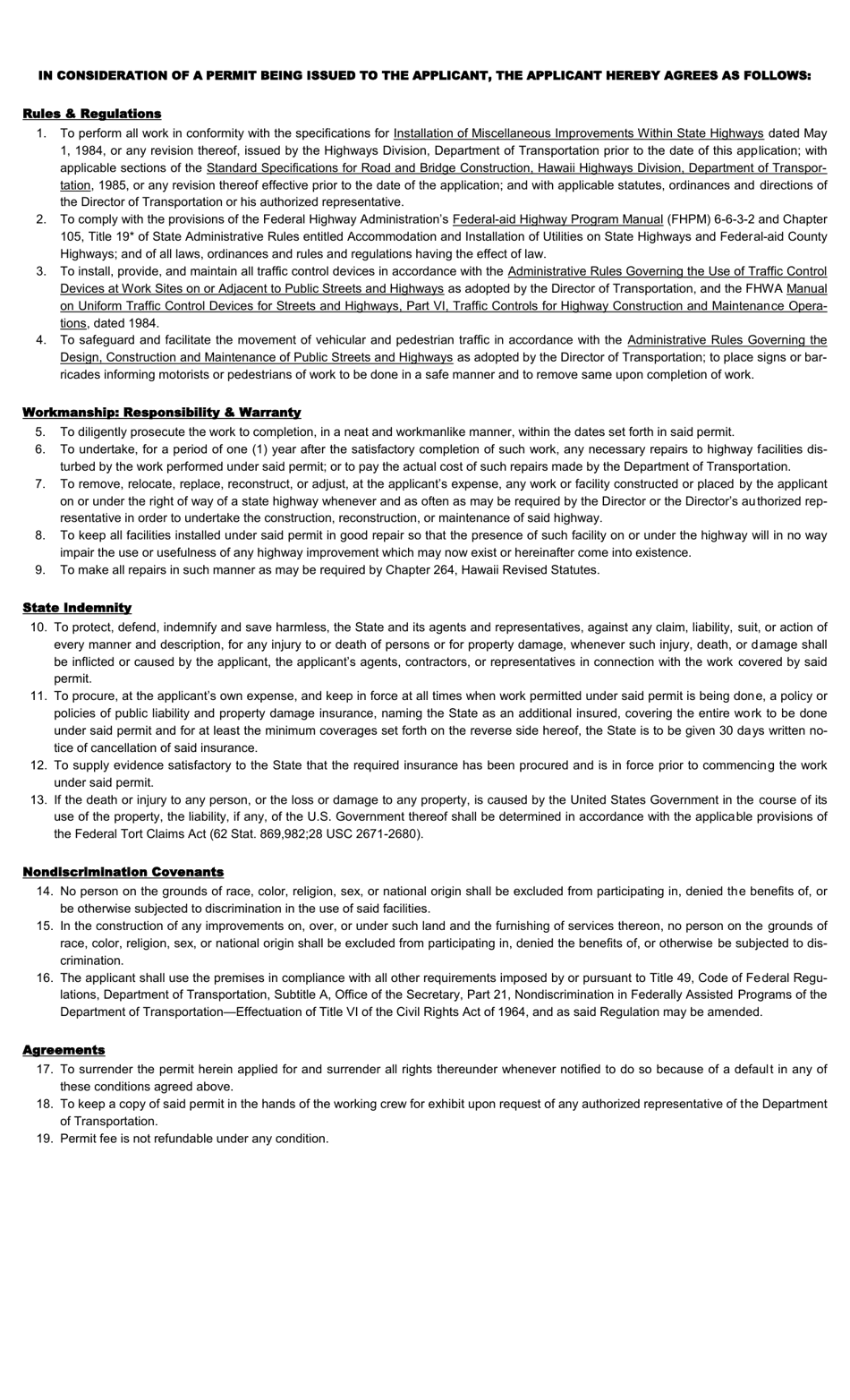 Form DOT4-222 Permit to Perform Work Upon State Highways - Hawaii, Page 2