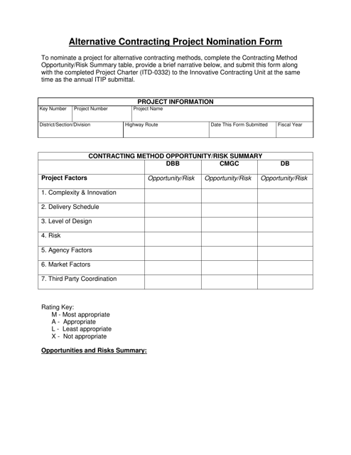 Alternative Contracting Project Nomination Form - Idaho Download Pdf
