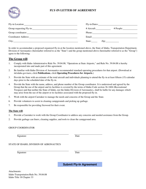 Fly-In Letter of Agreement - Idaho Download Pdf