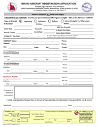 Document preview: Idaho Aircraft Registration Application - Idaho