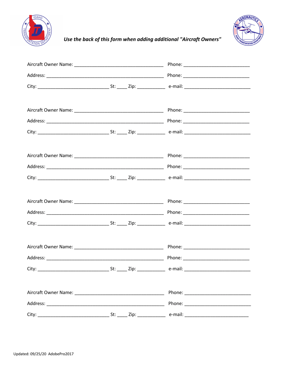 Idaho Aircraft Registration Application - Idaho, Page 2