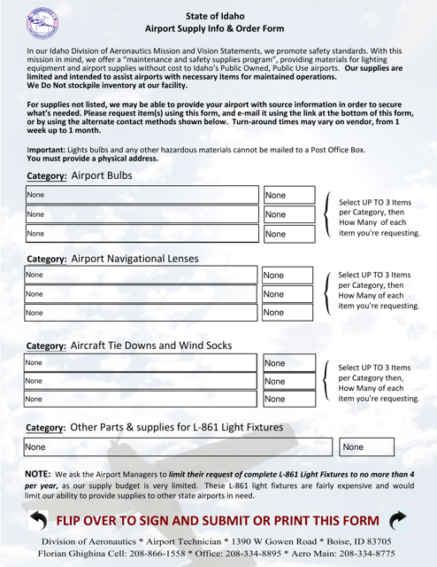 Airport Supply Info & Order Form - Idaho Download Pdf