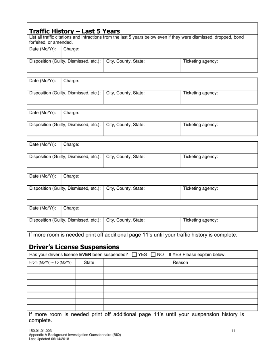 Appendix A Background Investigation Questionnaire - Idaho, Page 11