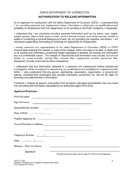 Appendix A Background Investigation Questionnaire - Idaho, Page 2