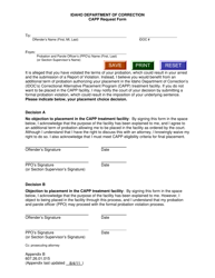 Appendix B &quot;Capp Request Form&quot; - Idaho