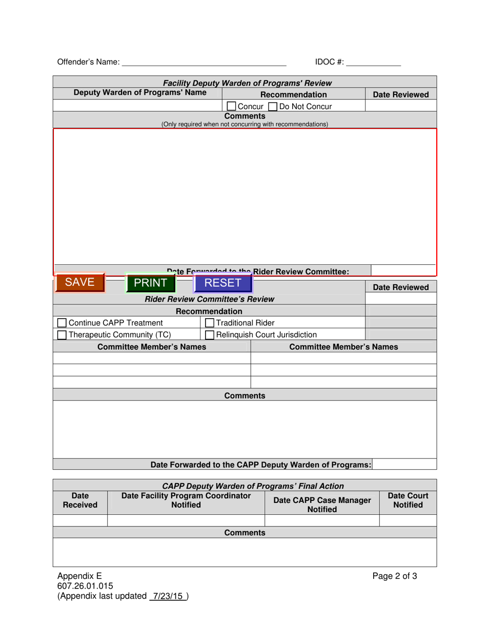 Appendix E Capp Rider Review and Recommendations Form - Idaho, Page 2