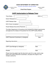 &quot;Capp Authorization to Release Timer&quot; - Idaho
