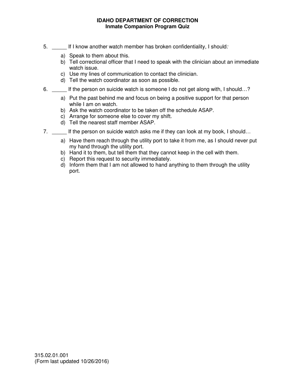 Inmate Companion Program Quiz - Idaho, Page 2