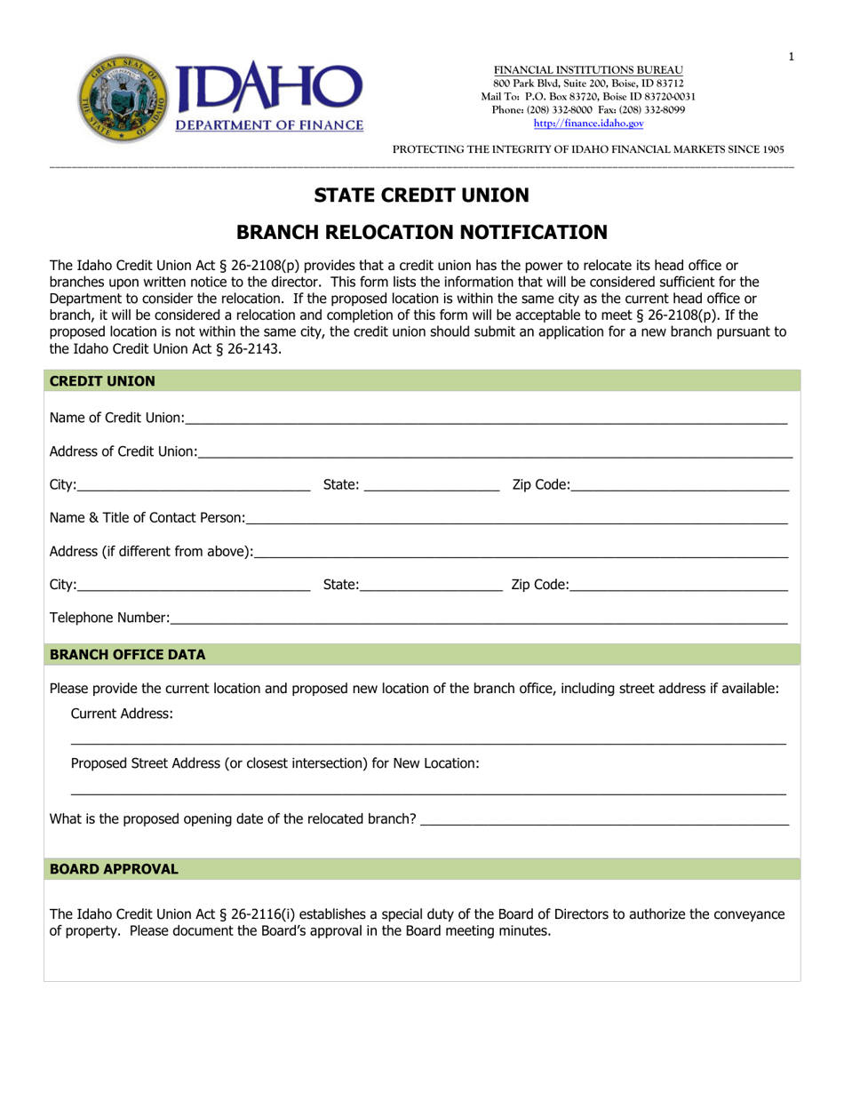 Branch Relocation Notification - State Credit Union - Idaho, Page 1