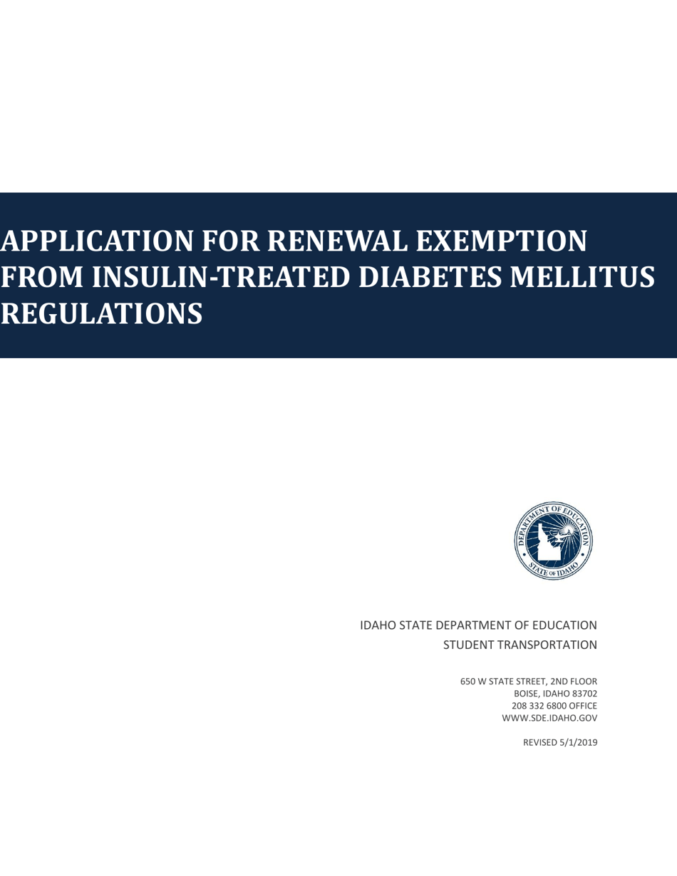Application for Renewal Exemption From Insulin-Treated Diabetes Mellitus Regulations - Idaho, Page 1