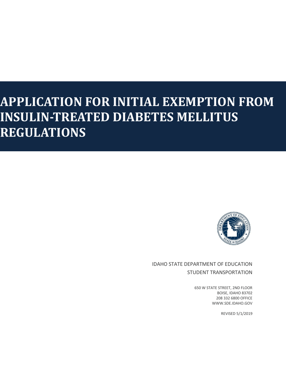 Application for Initial Exemption From Insulin-Treated Diabetes Mellitus Regulations - Idaho, Page 1