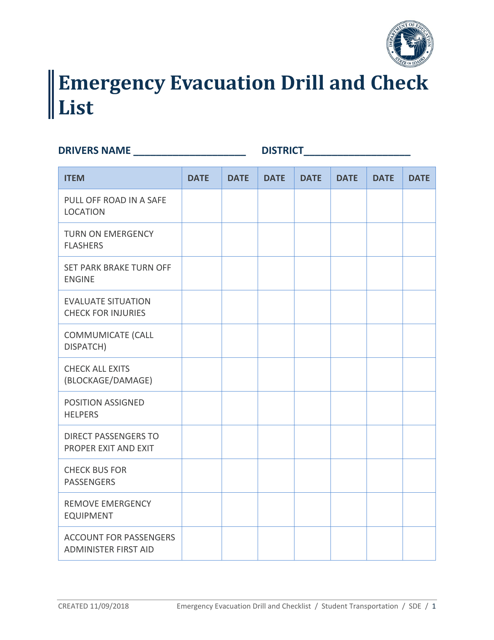 Emergency Evacuation Drill and Checklist - Idaho