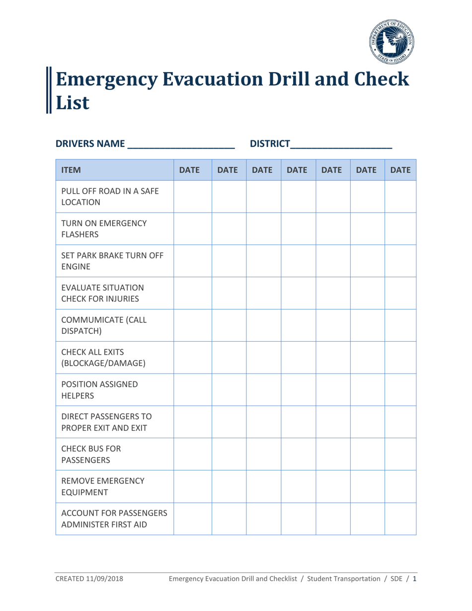 Emergency Evacuation Drill and Checklist - Idaho, Page 1