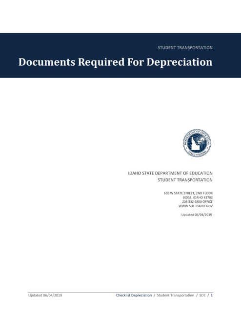 Documents Required for Depreciation - Idaho Download Pdf