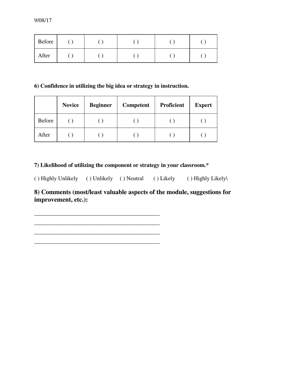 Appendix G Reading Module Satisfaction Questions - Idaho, Page 2