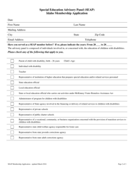 Special Education Advisory Panel (Seap) Idaho Membership Application - Idaho, Page 2