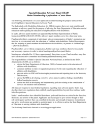 Document preview: Special Education Advisory Panel (Seap) Idaho Membership Application - Idaho